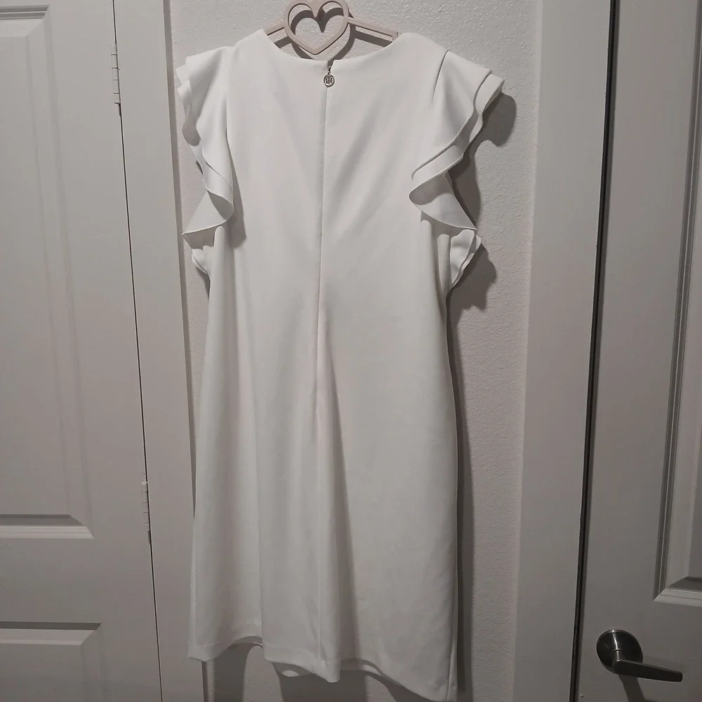 Tommy Hilfiger White Ruffle Sleeve Shift Dress Plus Size 16W Logo Zip